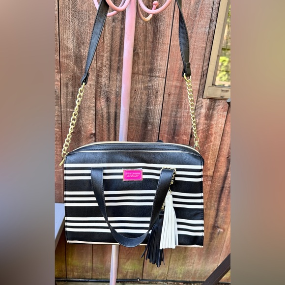 Betsey Johnson Be Mine Stripe Black White Satchel - Picture 1 of 12